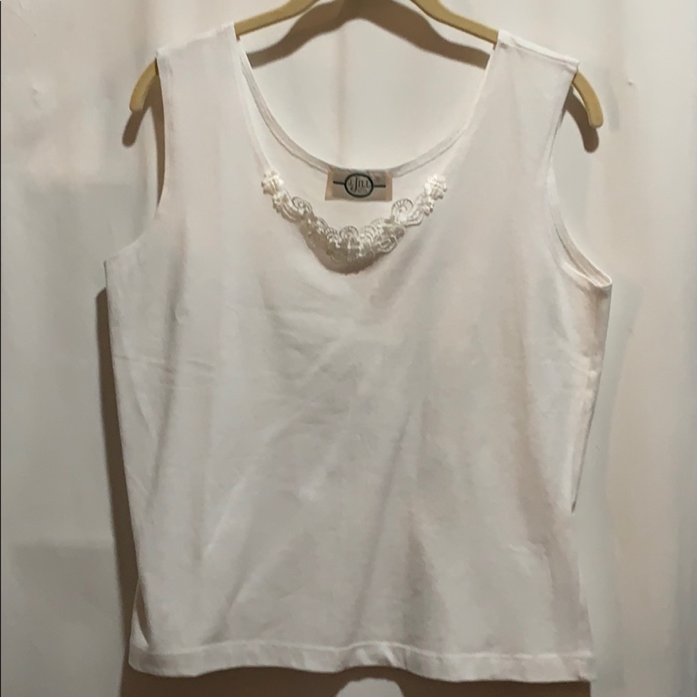 VINTAGE J JILL TANK SZ XL WHITE/LACE INSET COTTON